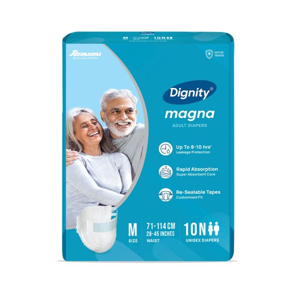 Romsons Magna Adult Diaper Medium Waist Size 28-45 inches – 10 Diapers Romsons Magna Adult Diaper Medium Waist Size 28-45 inches – 10 Diapers