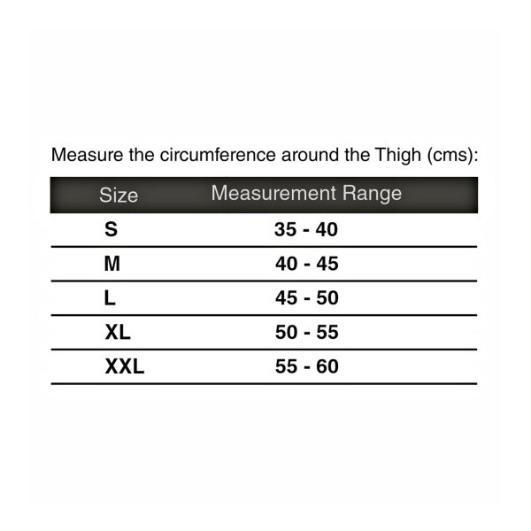 size chart of Vissco Functional Knee Wrap