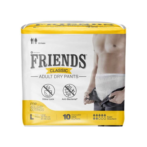 Friends Classic Adult Diapers, Pant Style, 8 Hours Protection- Large (10 Diapers) Friends Classic Adult Diapers, Pant Style, 8 Hours Protection- Large (10 Diapers)