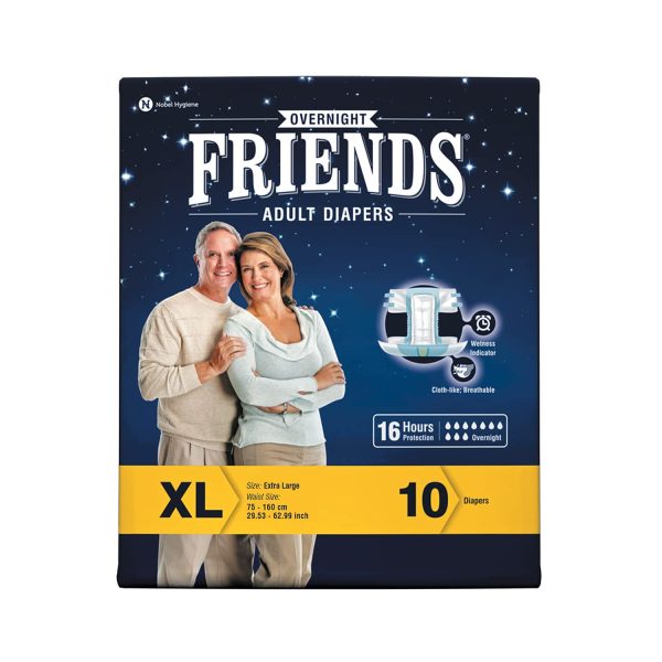 Friends Overnight Adult Diapers, Tape Style, 16 Hours Protection- XL Friends Overnight Adult Diapers, Tape Style, 16 Hours Protection- XL