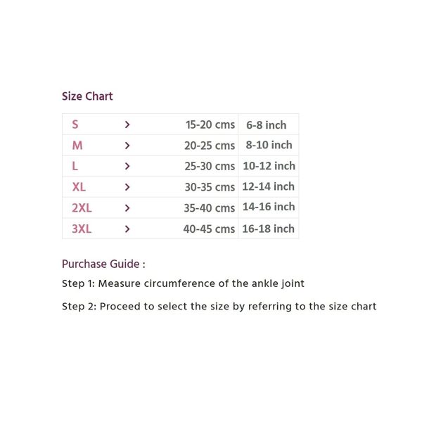 size chart of Flamingo Ankle Grip