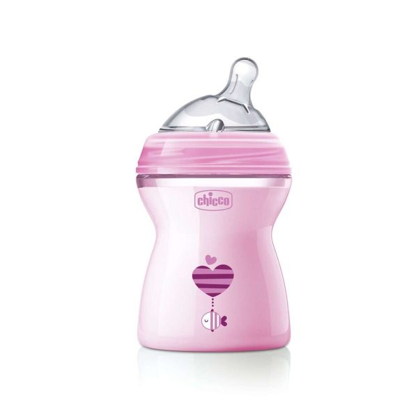 Chicco Natural Feeling Feeding Bottle - 250ml, Medium (Pink) Chicco Natural Feeling Feeding Bottle - 250ml, Medium (Pink)