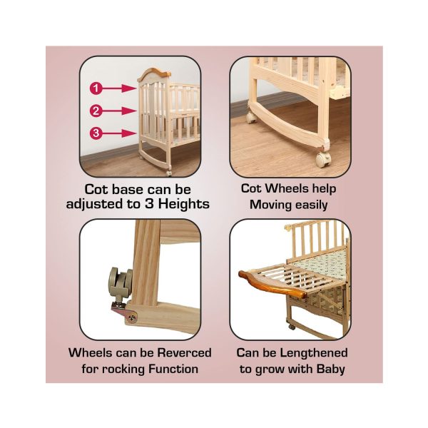 LuvLap Wooden Cot C-70 beige