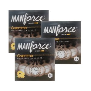 Manforce Overtime Condoms Pineapple Flavoured 3 Condoms in 1 Pack – (Pack of 3)