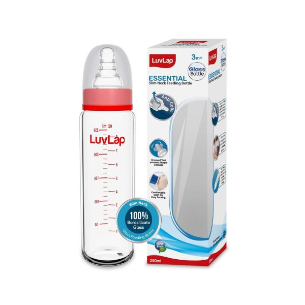 LuvLap Essential Slim Neck Glass Feeding Bottle (250 ml) LuvLap Essential Slim Neck Glass Feeding Bottle (250 ml)