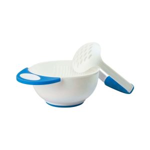 LuvLap Baby Food Grinding Cum Feeding Bowl (White and Blue)