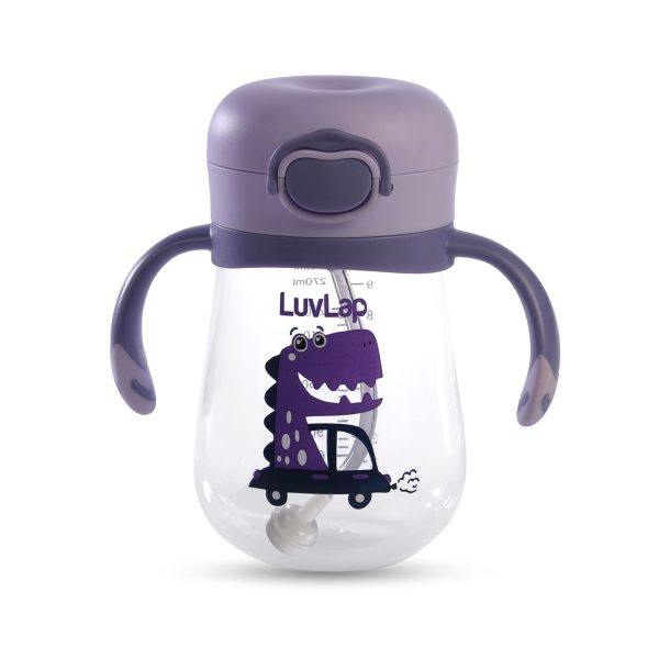 LuvLap Happy Dino Straw Sipper (300 ml) Purple