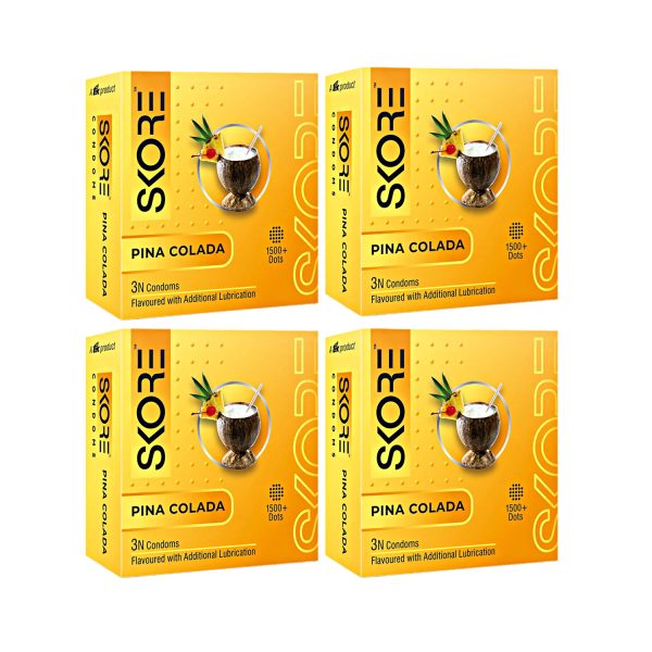 Skore Pina Coloda Flavoured Condoms (3 Condoms in 1 Pack) – Pack of 4 Skore Pina Coloda Flavoured Condoms (3 Condoms in 1 Pack) – Pack of 4
