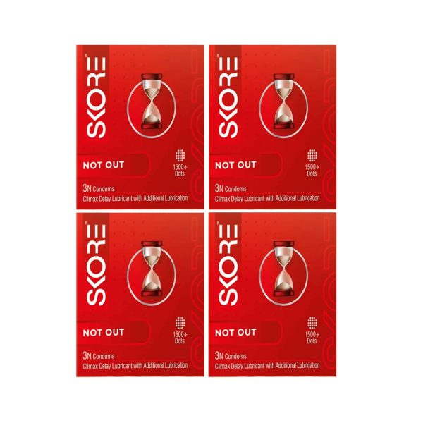 Skore Not Out Condoms (3 Condoms in 1 Pack) – Pack of 4