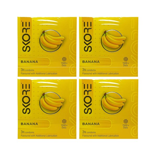 Skore Banana Flavoured Condoms (3 condoms in 1 Pack) – Pack of 4 Skore Banana Flavoured Condoms (3 condoms in 1 Pack) – Pack of 4