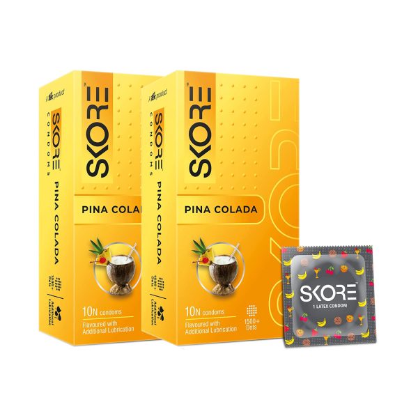 Skore Pina Coloda Flavoured Condoms (10 Condoms in 1 Pack) – Pack of 2 Skore Pina Coloda Flavoured Condoms (10 Condoms in 1 Pack) – Pack of 2