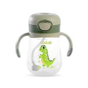 LuvLap Happy Dino Straw Sipper (300 ml) Green
