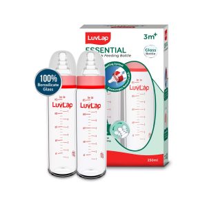 LuvLap Slim Neck Glass Feeding Bottle 250 ml (Pack of 2)