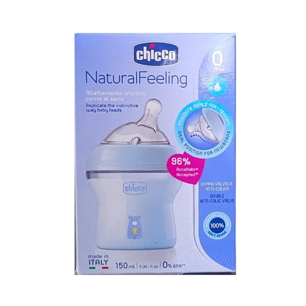 Chicco Natural Feeling Feeding Bottle - 150ml (Blue) Chicco Natural Feeling Feeding Bottle - 150ml (Blue)