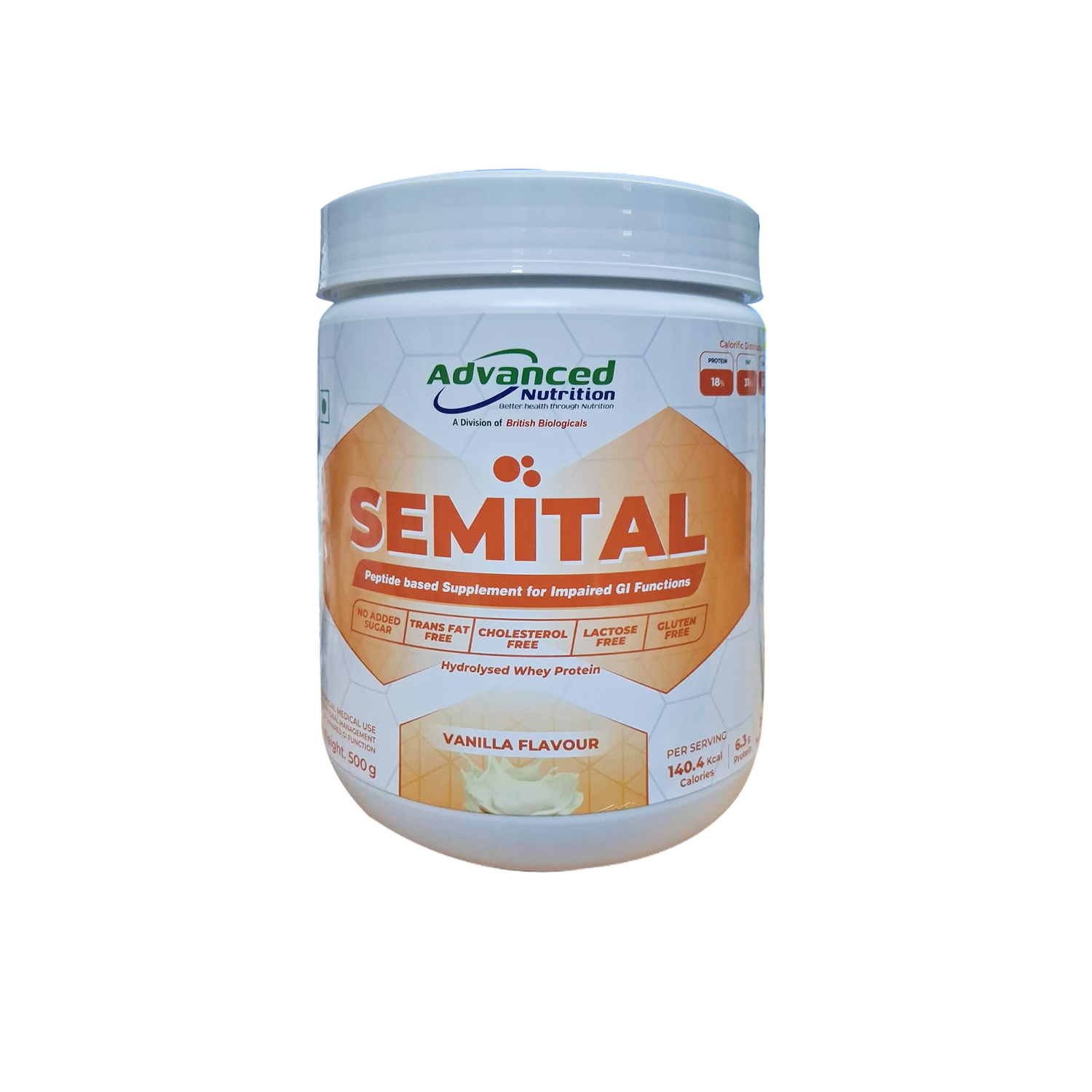 Semital Peptide based Supplement for Impaired GI Functions Vanilla Flavour 500g (Jar)