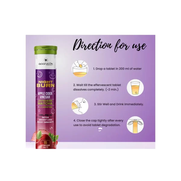 Goodveda Night Burn with Apple Cider Vinegar Japanese Matcha Effervescent 15 Tablets