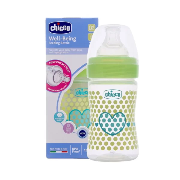 Chicco Well Being Feeding Bottle and Teats Slow Flow 150ml (Green) Chicco Well Being Feeding Bottle and Teats Slow Flow 150ml (Green)