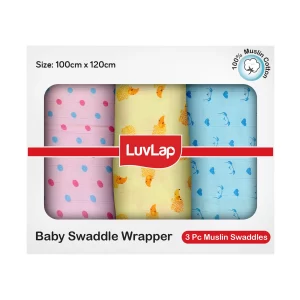 LuvLap Muslin Baby Swaddle Pack of 3 White