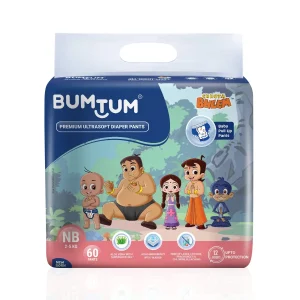Bumtum Chota Bheem Ultrasoft Baby Diaper Pants New Born upto 5 Kg - 60 Diapers