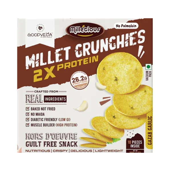 Goodveda Millet Crunchies - Gazab Garlic (10 Pieces) Goodveda Millet Crunchies - Gazab Garlic (10 Pieces)