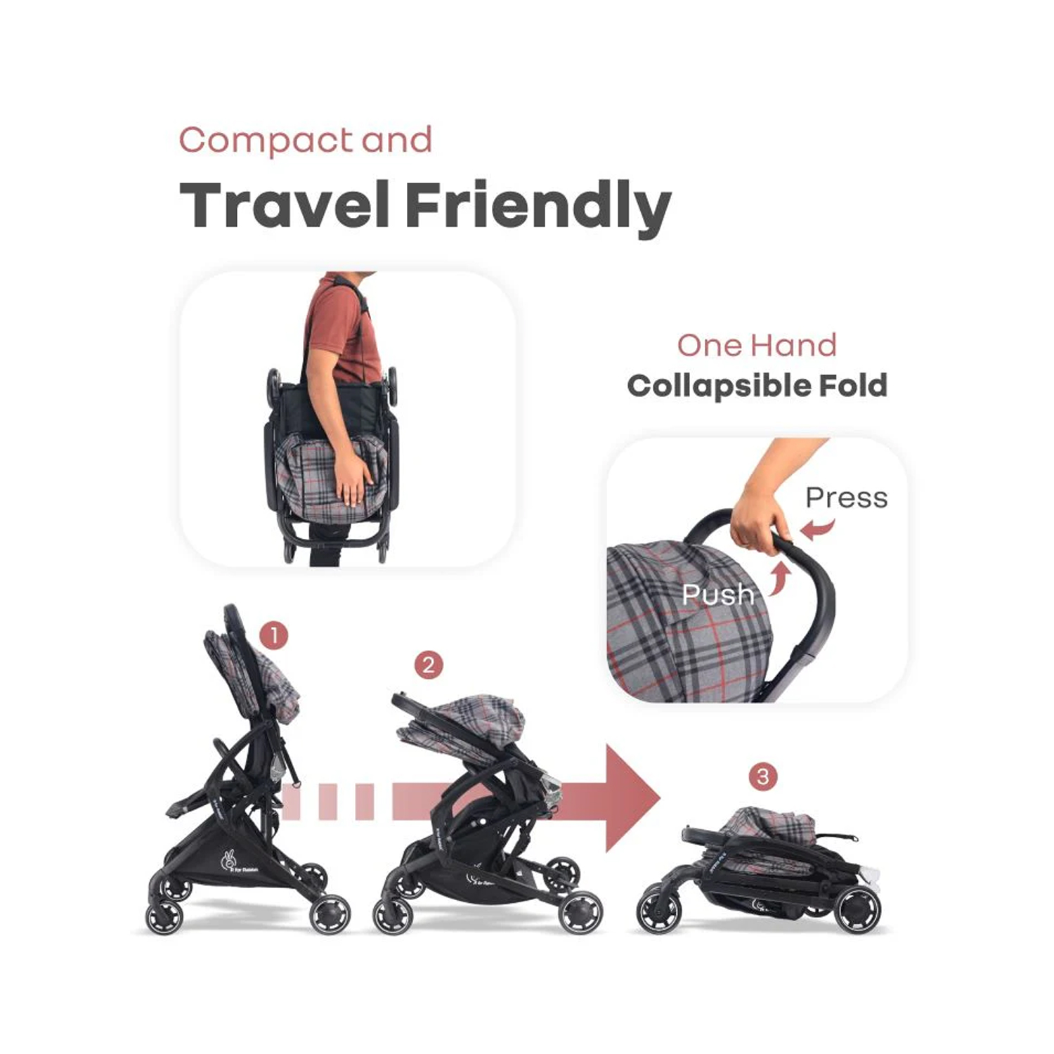R for Rabbit Street Smart Aero Stroller (Grey Stripes)