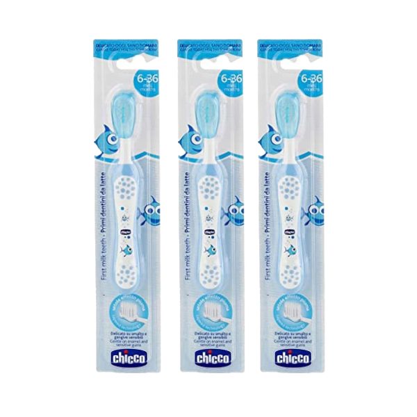 Chicco Baby Tooth Brush 6-36 M (Blue) (Pack of 3) Chicco Baby Tooth Brush 6-36 M (Blue) (Pack of 3)