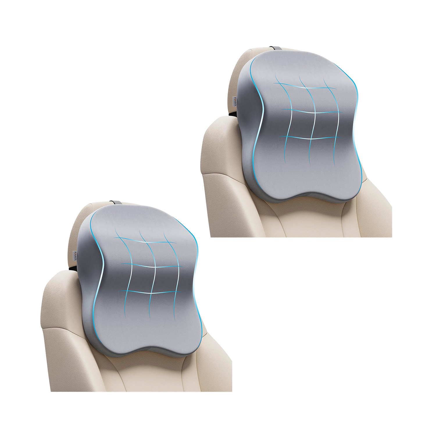 Fovera Car Headrest Support Pack of 2 (Velvet Grey) - Small
