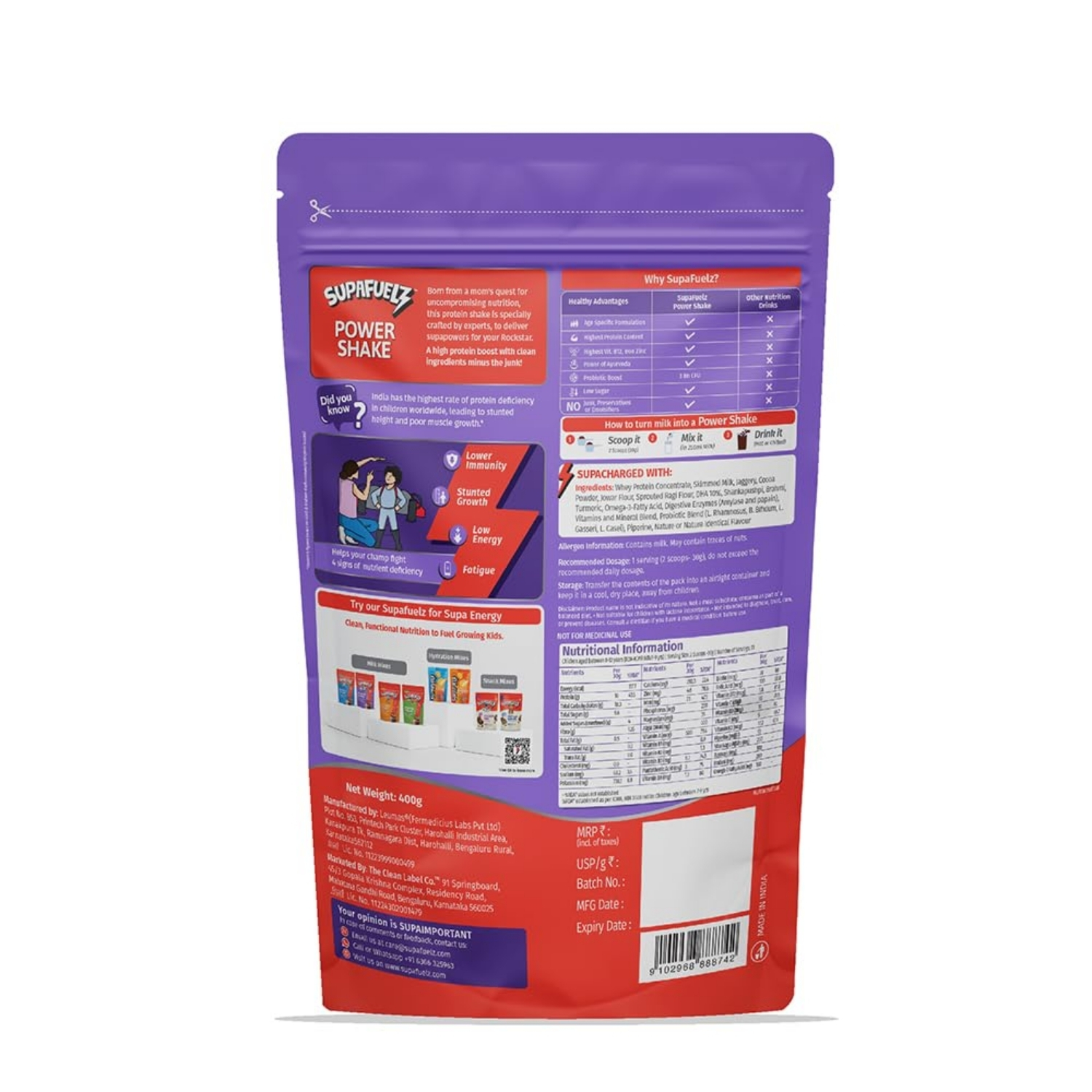 Supafuelz Power Shake Health Drink for Kids for Height Growth (8-12 Years), (2)