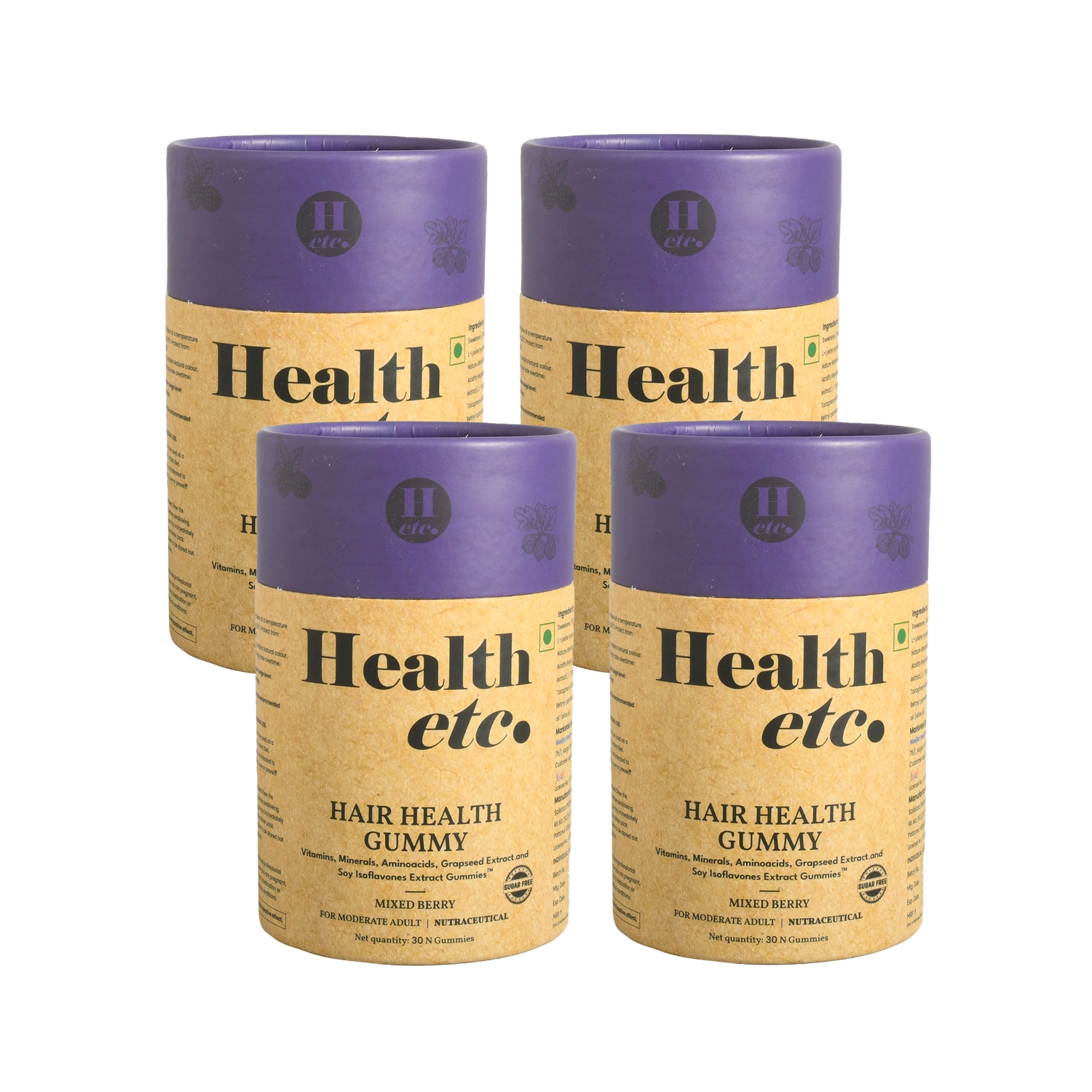 Health etc Hair Health Gummy (30 Gummies Each Pack) Pack of 4