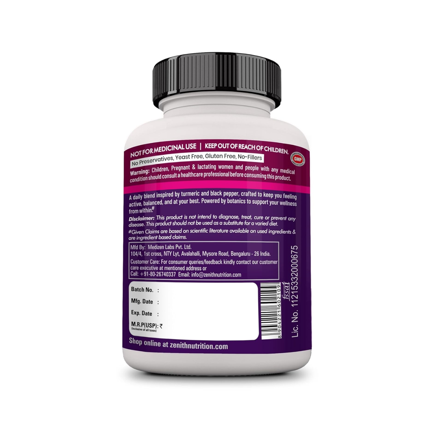 Zenith Nutrition Curcumin Plus with Piperine 500 mg – 60 Veg Capsules Immunity Support I Supports Joint Health & Flexibility Anti-Inflammatory Support (3)