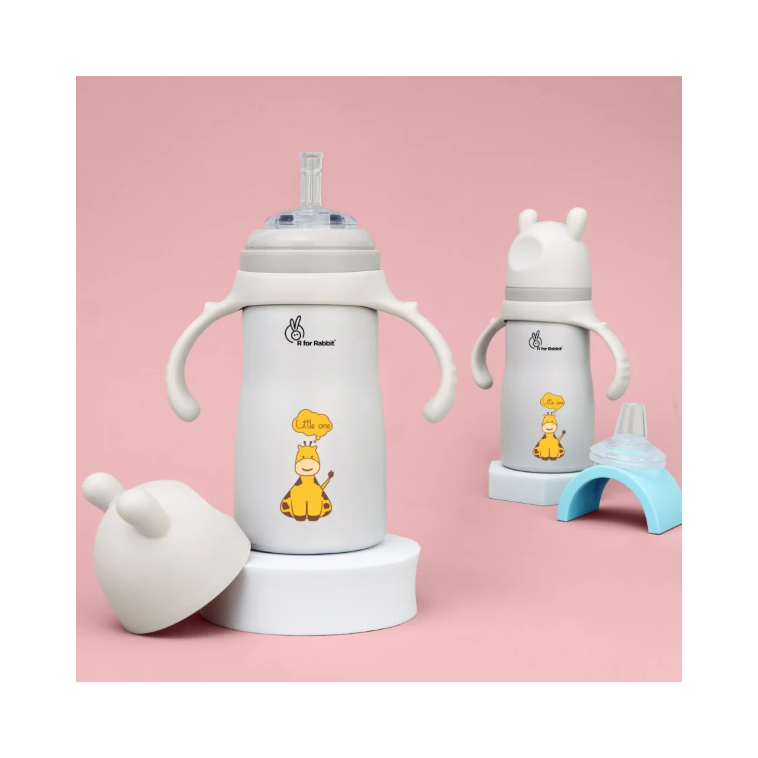 R for Rabbit Steebo Tiny Tales 2 in 1 Stainless Steel Spout Sipper (Beige)