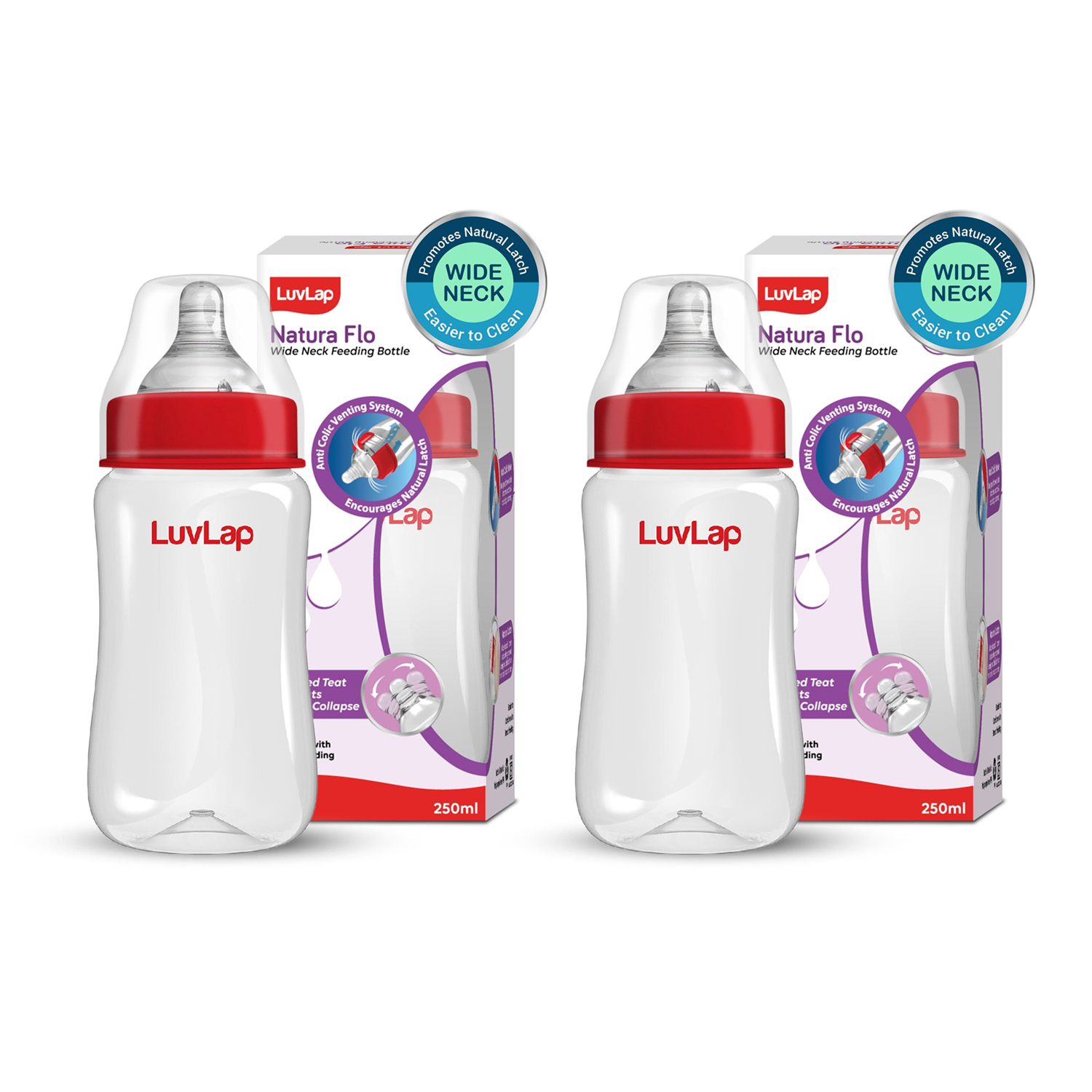 LuvLap Anti-Colic Wide Neck Natura Flo Baby Feeding Bottle