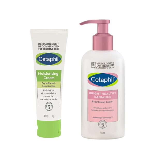 Cetaphil Bright Healthy Radiance Brightness Lotion 245ml + Cetaphil Moisturising Cream for Face & Body , Dry to Normal skin, 80 gm Cetaphil Bright Healthy Radiance Brightness Lotion 245ml + Cetaphil Moisturising Cream for Face & Body , Dry to Normal skin, 80 gm