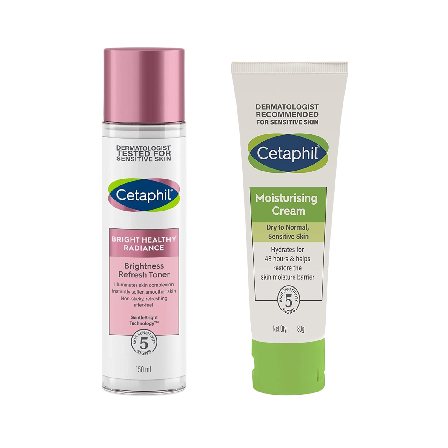 Cetaphil Bright Healthy Radiance Brightness Refresh Toner 150 ml + Cetaphil Moisturising Cream for Face & Body , Dry to Normal skin, 80 gm