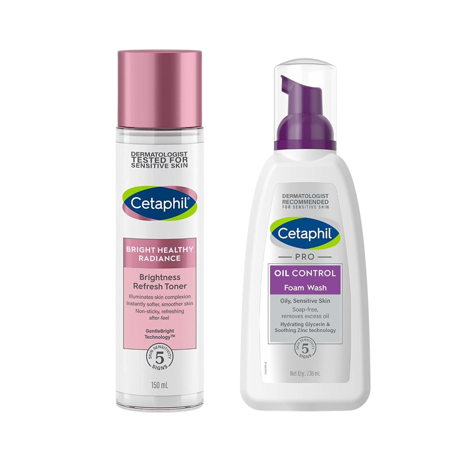 Cetaphil Bright Healthy Radiance Brightness Refresh Toner 150 ml + Cetaphil PRO Oil Control Foam Face Wash for Acne & Oily Prone Skin 236ml