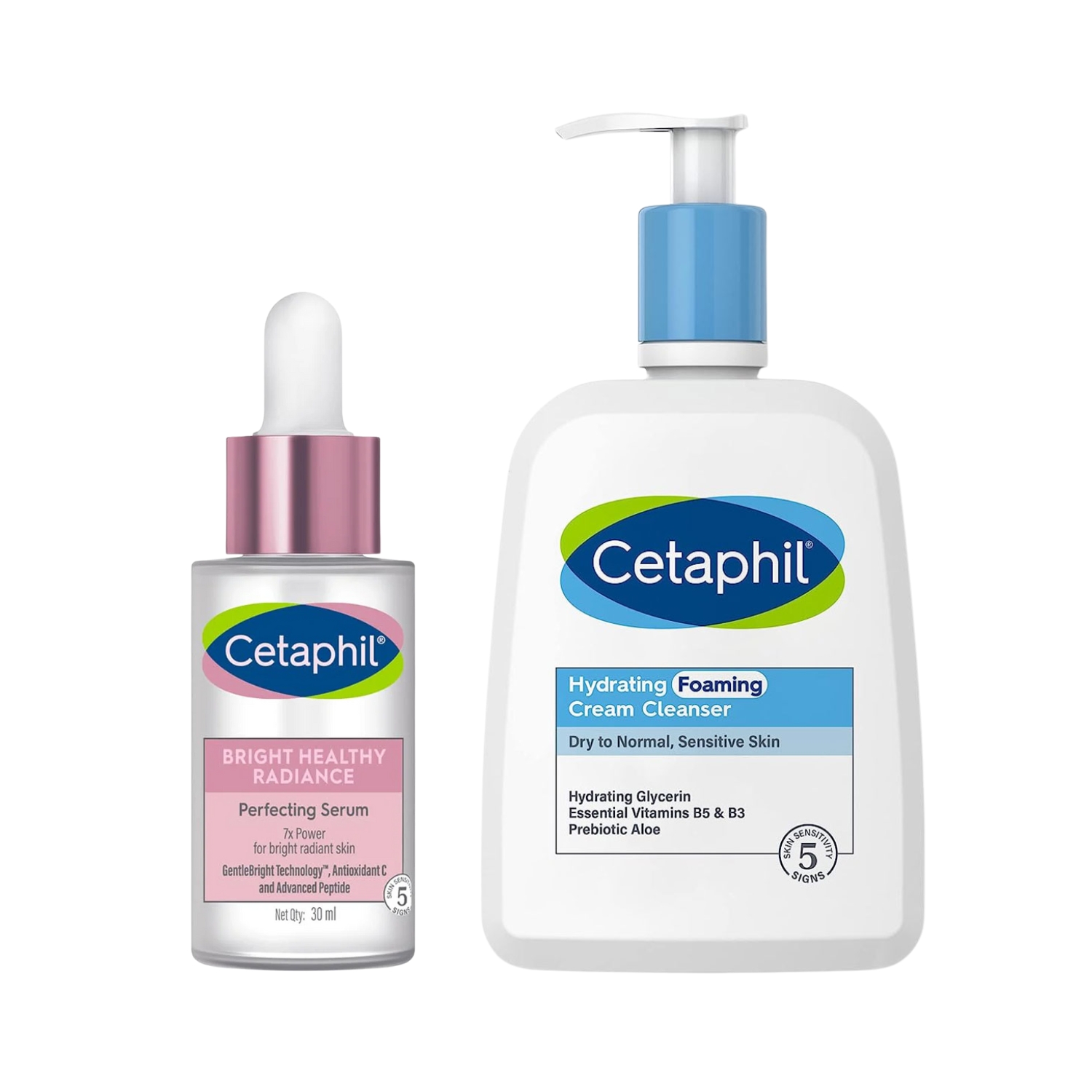 Cetaphil Bright Healthy Radiance Perfecting Serum 30ml + Cetaphil Hydrating Foaming Cream Cleanser for Dry to Normal,Sensitive Skin – 236 ml