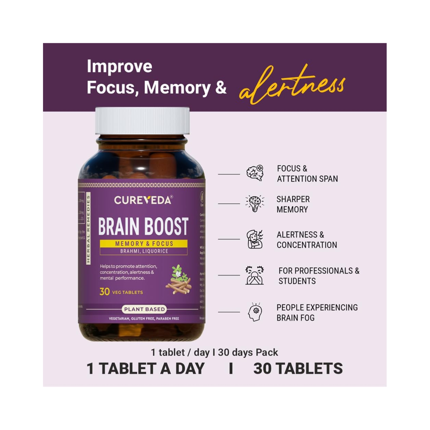 Cureveda Herbal Brain Boost Tablet (3)