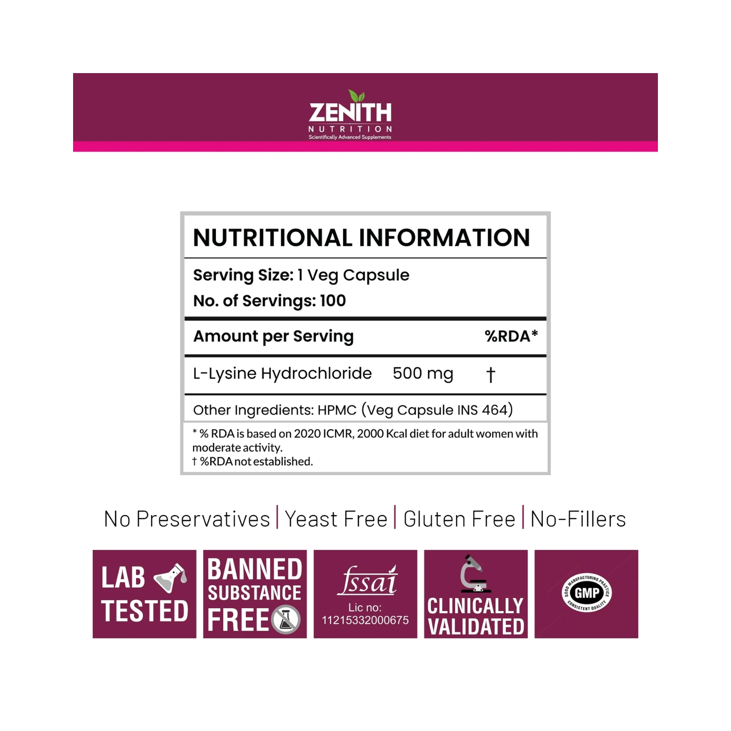 L-Lysine 500 mg – 100 Capsules (5)
