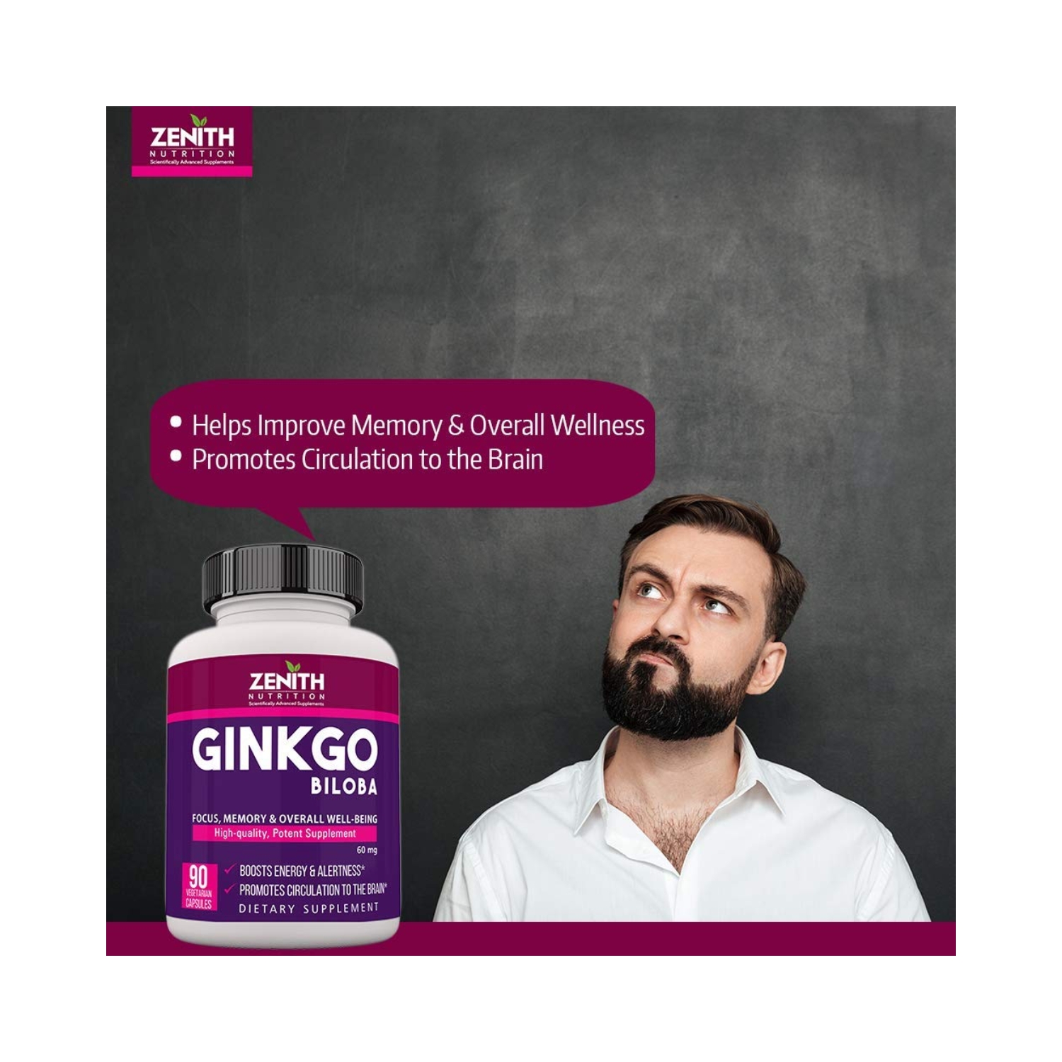 Zenith Nutrition Ginkgo Biloba (Supports Mental Clarity, Focus & Memory) 60 mg – 90 Veg Capsules (4) (1)