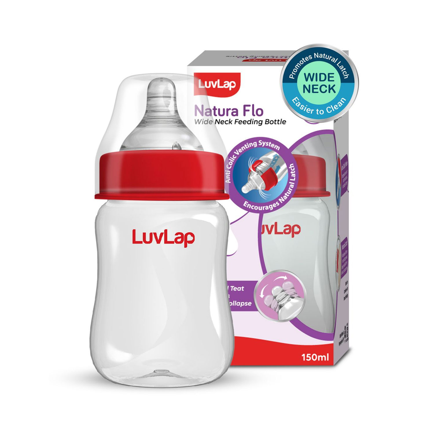 LuvLap Anti-Colic Wide Neck Natura Flo Baby Feeding Bottle Plain