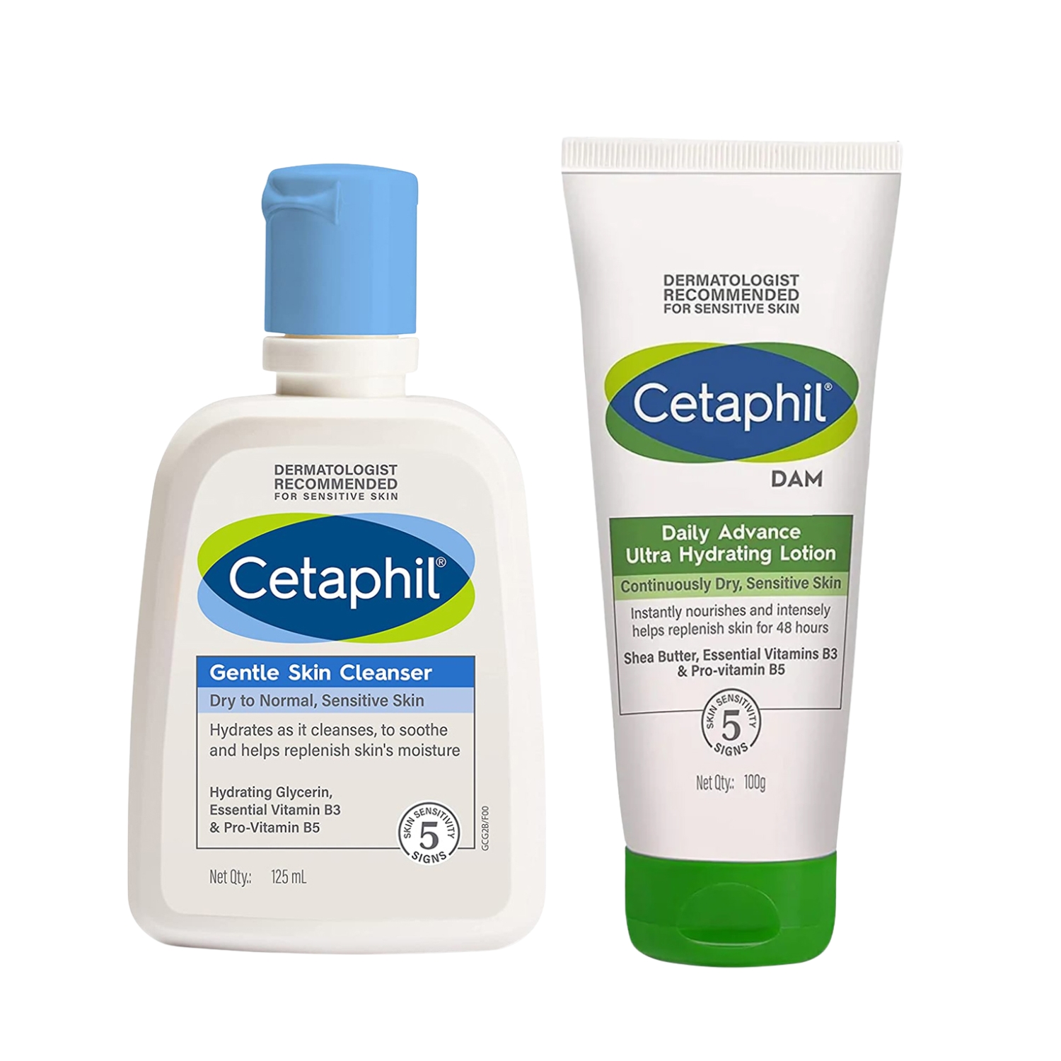 Cetaphil Gentle Skin Cleanser for Dry to Normal Sensitive Skin 125 ml + Cetaphil DAM Daily Advance Ultra Hydrating Lotion for Dry, Sensitive Skin 100g