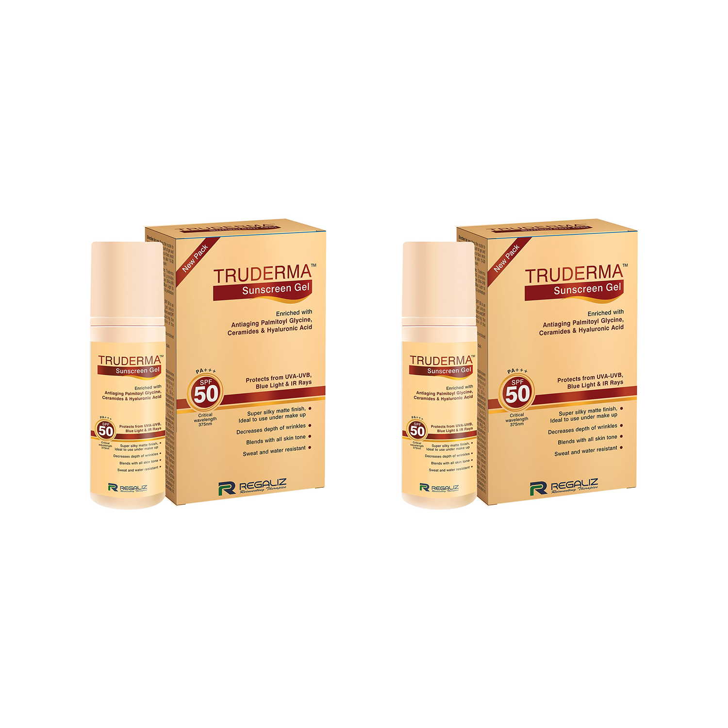 Regaliz Truderma SPF-50 Sunscreen Gel - SPF 50 PA+++, 50ml (Pack of 2)