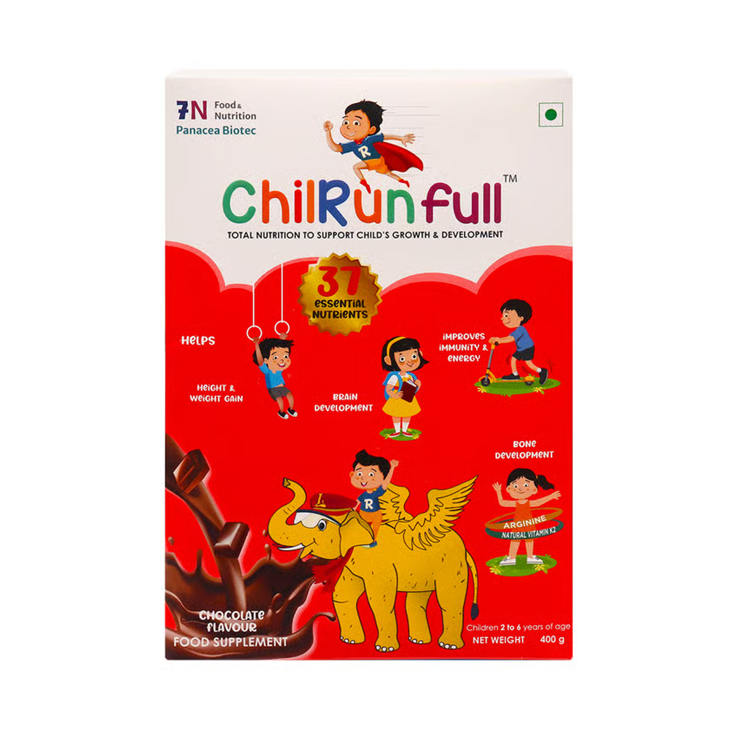 Chilrun Full Protein Powder 2 to 6 Years Chocolate Flavour 400g (Refill)