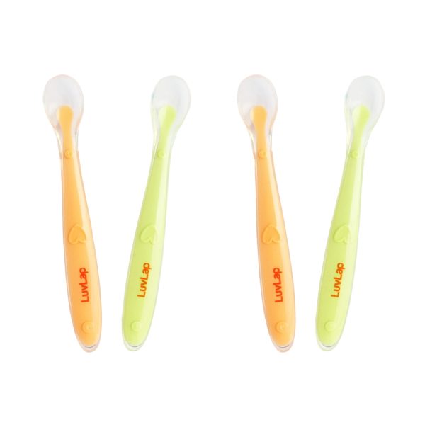 LuvLap Silicone Baby Self Feeding Spoon Green and Pink