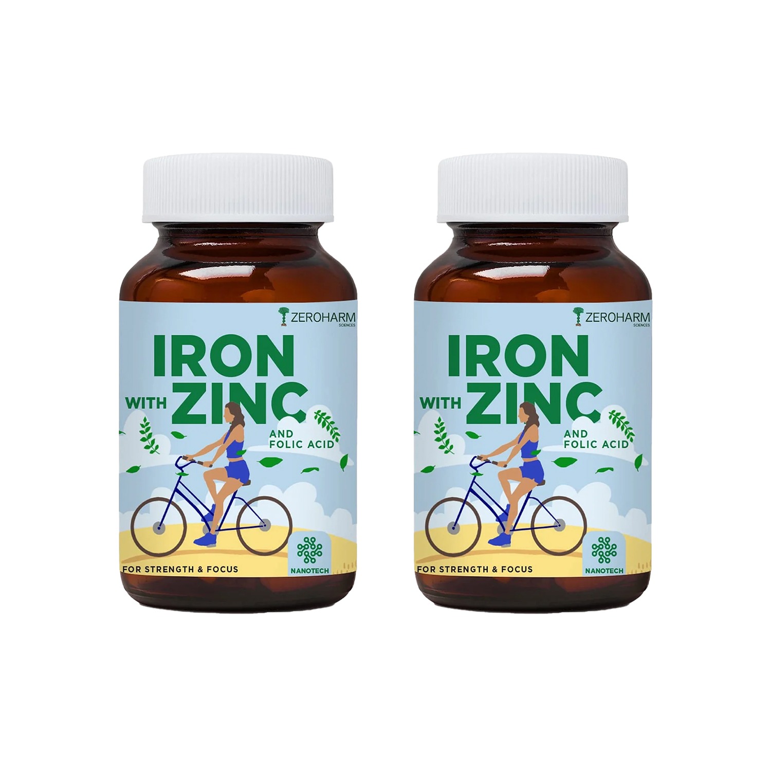 Zeroharm Science Iron with Zinc and Folic Acid - 60 Tablets (Pack of 2)